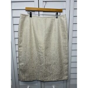 Kasper Metallic Pencil Skirt Career Business Women's Size 14 Cream & Gold